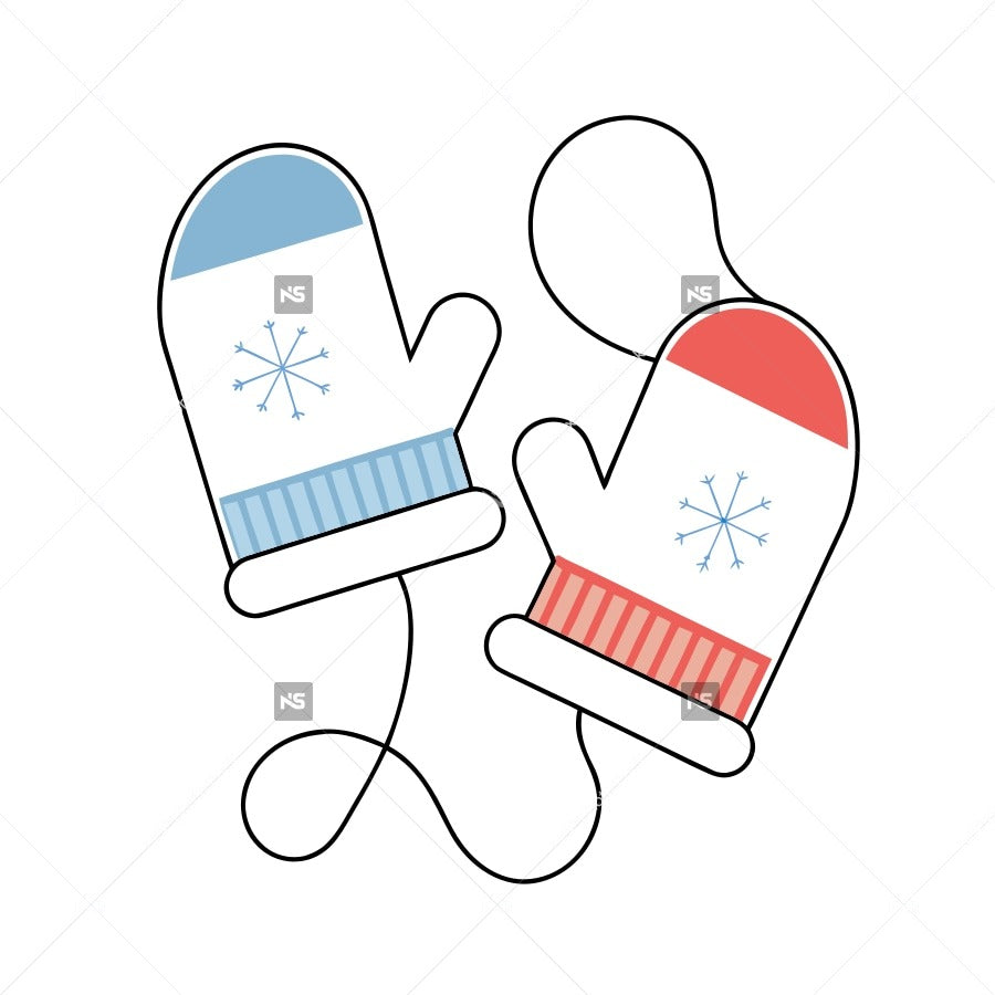Shows Two Winter Gloves One Red And One Blue With A White Snowflake Design On Them — Stock Vector