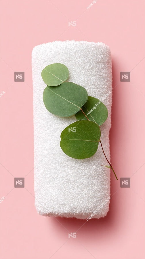 A White Towel With Green Leaves Placed On It Set Against A Pink Background — Stock Photo