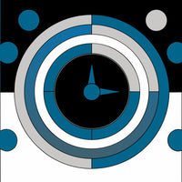 Displays A Graphic Design A Stylized Clock With Blue And Gray Circles Set Against A White Background — Stock Vector