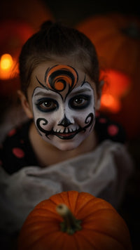 A Young Girl With A Painted Face Wearing A Black And White Costume In A Close Up Shot — Stock Photo