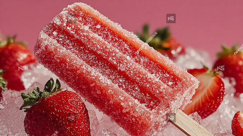 Red Strawberry Ice Pops On Ice — Stock Photo