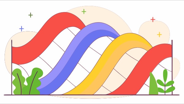 A Vibrant Colorful Wave Like Design With A Gradient Of Hues From Red To Yellow And Blue To Green — Stock Vector