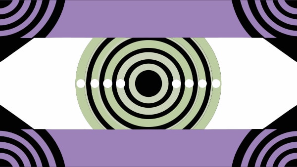 Abstract Pattern A Combination Of Circles And Lines In Various Shades Of Purple Green And White Against A Light Grey Background — Stock Vector