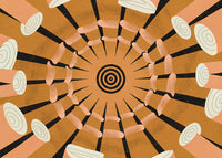 Abstract Art Illustration With A Central Spiral Pattern And Various Shapes And Colors Radiating Outward — Stock Illustration
