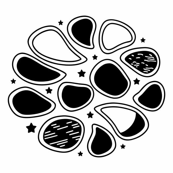 Black And White Illustration Of A Stylized Flower With Stars And Stripes In The Center — Stock Vector