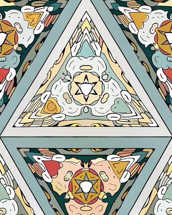Stained Glass Artwork With Intricate Designs And Vibrant Colors Showcasing A Variety Of Patterns And Shapes Within A Square Frame — Stock Illustration