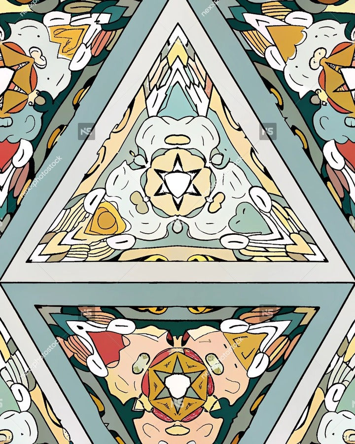 Stained Glass Artwork With Intricate Designs And Vibrant Colors Showcasing A Variety Of Patterns And Shapes Within A Square Frame — Stock Illustration