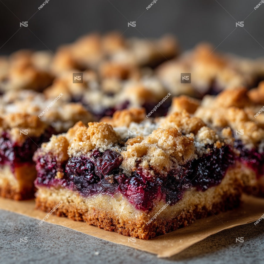 A Delicious Blueberry Crumble Dessert Served In A Square Dish And Garnished With Powdered Sugar — Stock Photo