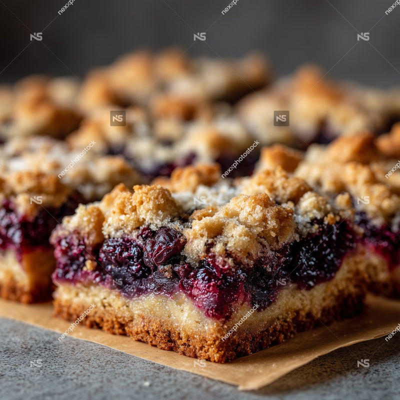 A Delicious Blueberry Crumble Dessert Served In A Square Dish And Garnished With Powdered Sugar — Stock Photo