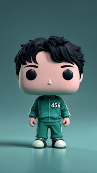 Pop Vinyl Figure Of A Man In A Green Tracksuit Standing Against A Blue Background — Stock Photo