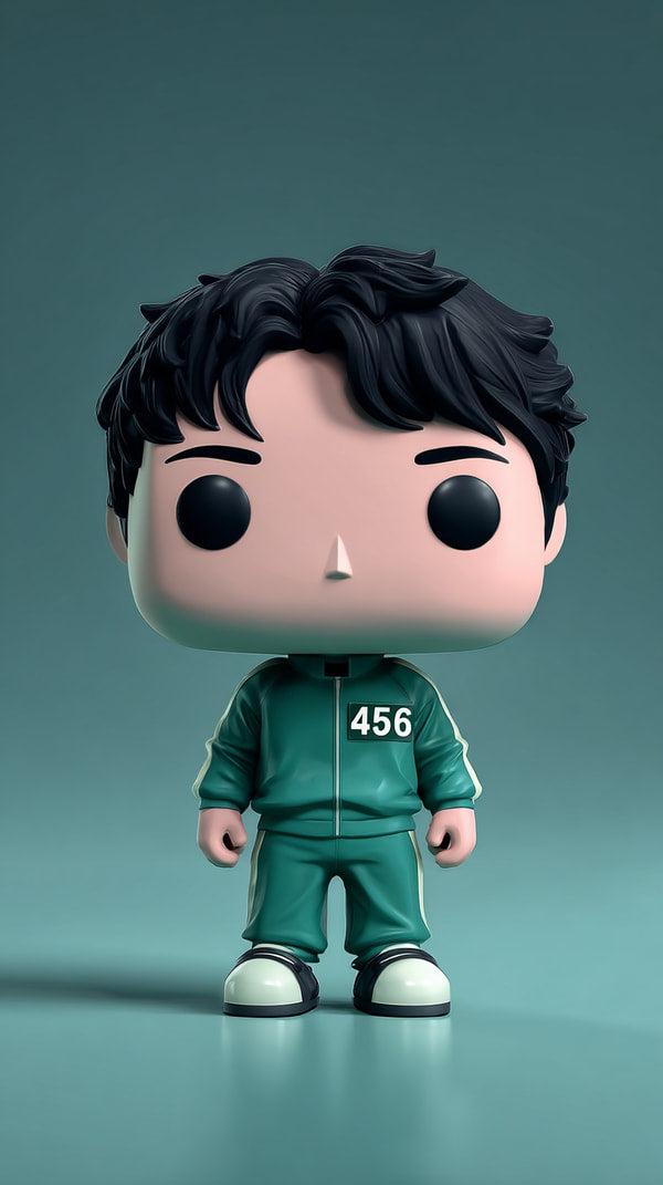 Pop Vinyl Figure Of A Man In A Green Tracksuit Standing Against A Blue Background — Stock Photo