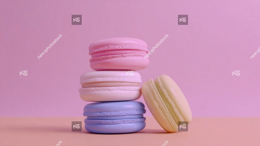 Colorful Macarons Stacked In A Pile Against Pink Background — Stock Photo