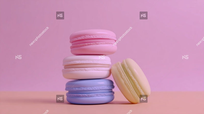 Colorful Macarons Stacked In A Pile Against Pink Background — Stock Photo