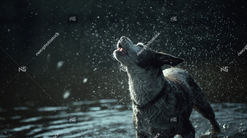A Dog Standing In A Body Of Water Looking Up Towards The Sky With Its Mouth Open As It To Be Raining — Stock Photo