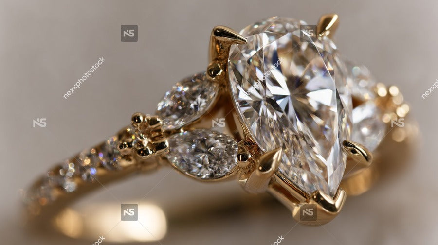 A Gold Diamond Ring With A Heart Design Prominently Displayed Against A White Background — Stock Photo