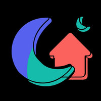 Moon And House Graphic With A Crescent Moon In The Background And A Stylized House In The Foreground — Stock Vector