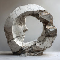 Marble Sculpture With A Moon Shaped Backdrop Showcasing An Representation Of A Face Within A Circular Frame — Stock Photo