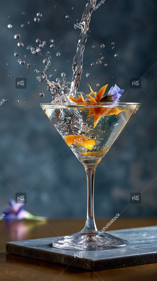 A Martini Cocktail Garnished With An Orange Twist Served In A Glass On A Black Tray — Stock Photo