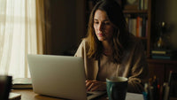 a woman sitting at a desk in a home office using a laptop computer - Stock Video