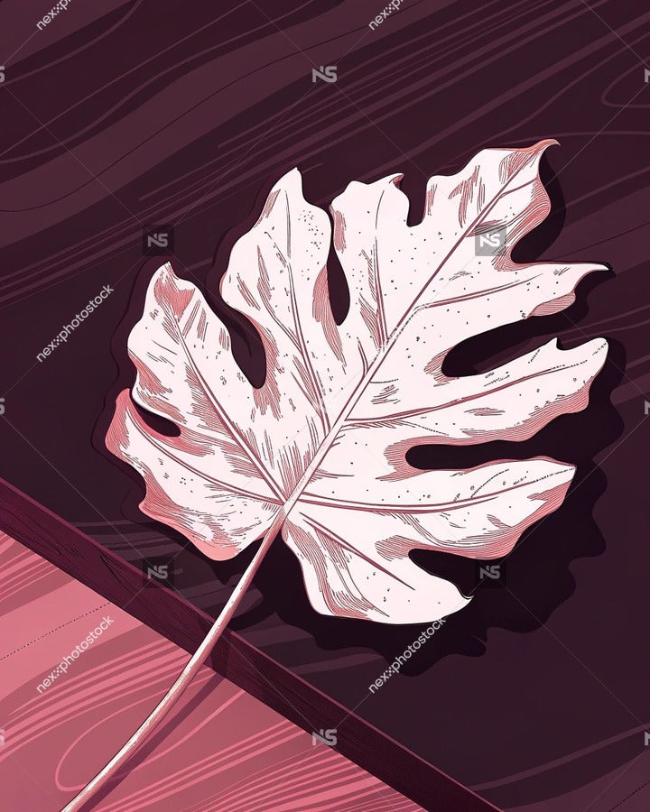 A Single Leaf Illustration In A Realistic Style A Large Maple Leaf With Visible Veins And A Pinkish Purple Background — Stock Illustration