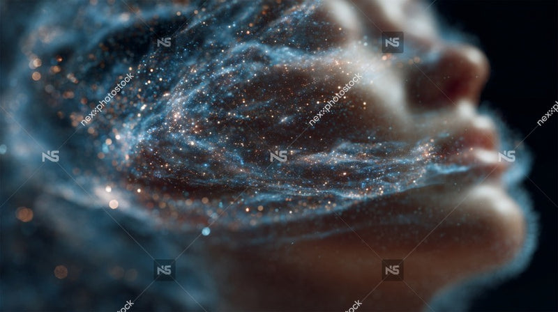 Cosmic Portrait With A Person S Head And Face Centered In The Frame Set Against A Backdrop Of Sparkling Stars And Nebulae — Stock Photo