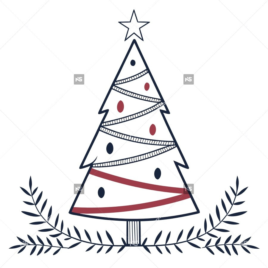 A Festive Christmas Tree Decoration With A Red And White Striped Ribbon Adorned With A Single Ornament And Topped With A Star — Stock Vector