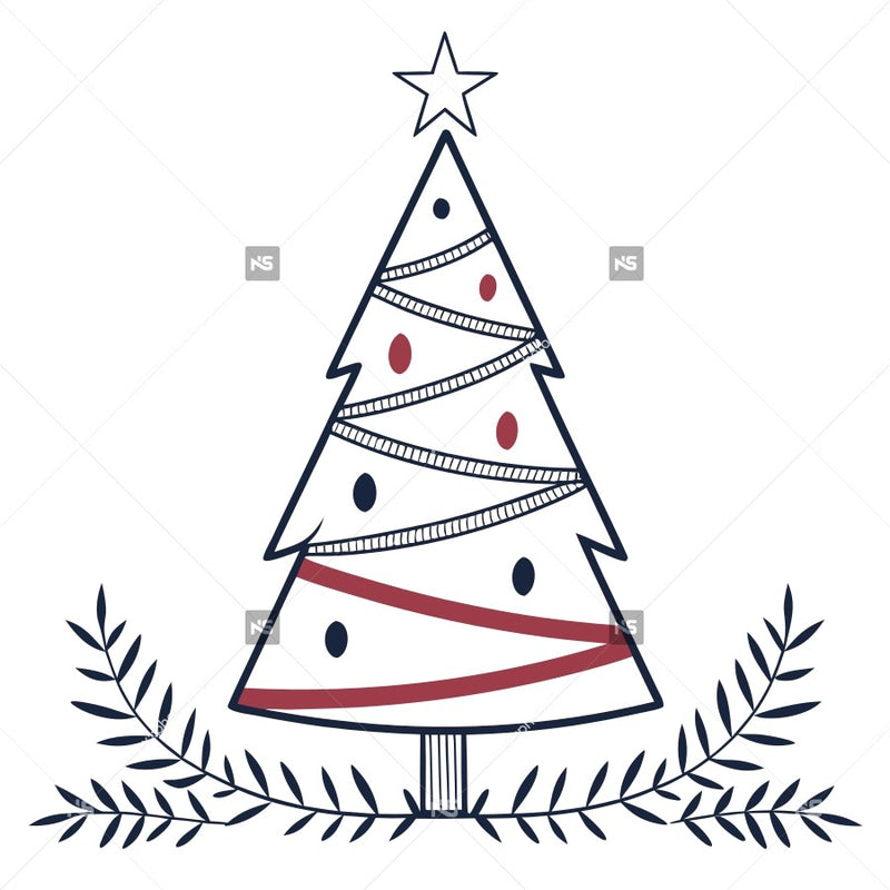 A Festive Christmas Tree Decoration With A Red And White Striped Ribbon Adorned With A Single Ornament And Topped With A Star — Stock Vector