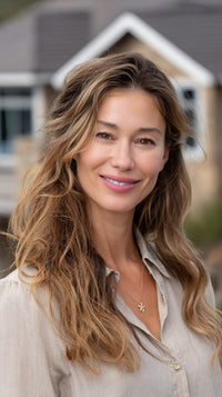 A Woman Poses For A Portrait In Front Of A House — Stock Photo