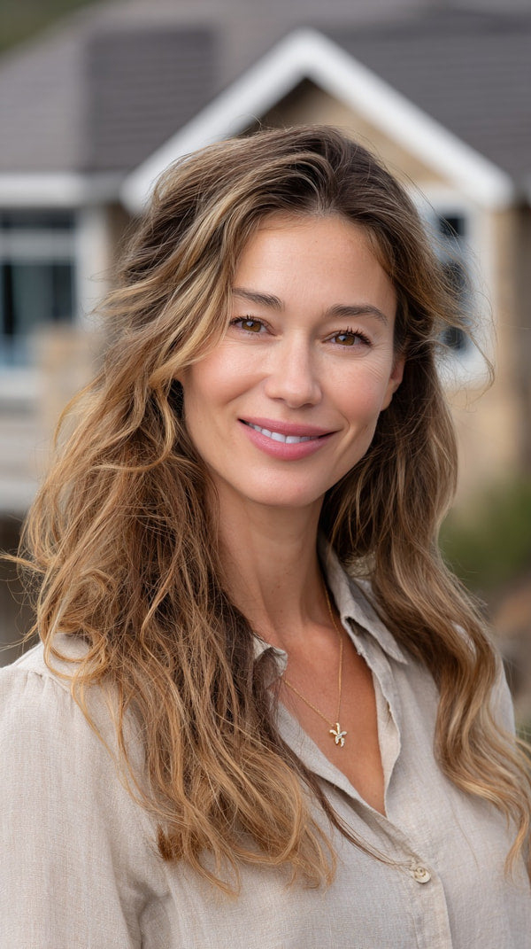A Woman Poses For A Portrait In Front Of A House — Stock Photo