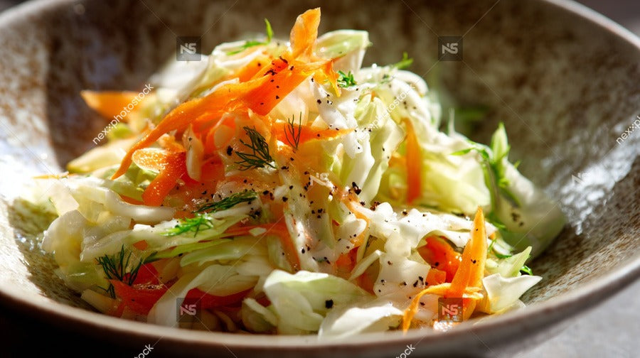 A Bowl Of Fresh Coleslaw With Carrots And Dressing Captured From Two Different Angles — Stock Photo