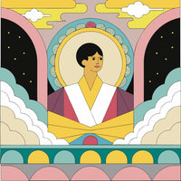 Illustration Of A Person In A Stylized Portrait With A Colorful Background And Decorative Elements — Stock Vector