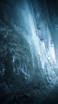 Icy Cave Entrance With Blue Lighting And A Large Icicle Formation In The Foreground — Stock Photo