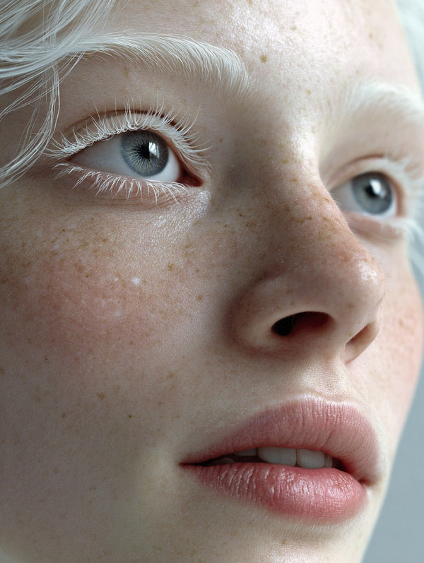 A Close Up Portrait Of A Young Woman With Freckles Looking Directly Into The Camera — Stock Photo