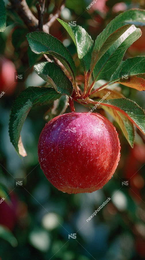 Red Apple Hanging From Tree In Orchard — Stock Photo
