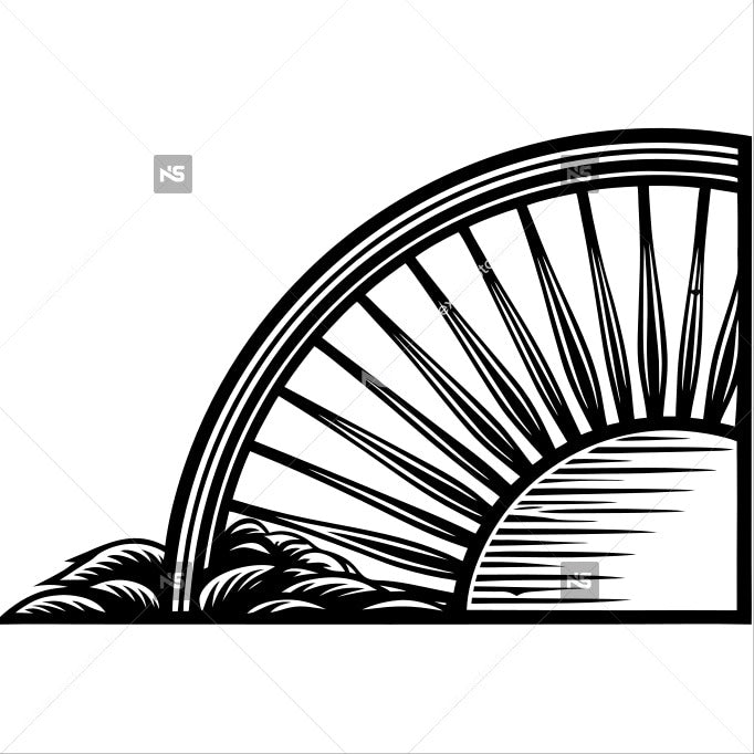 Black And White Illustration Of An Archway With A Sunbeam Passing Through It Creating A Silhouette Effect — Stock Vector