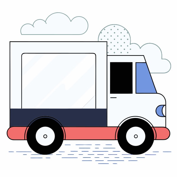 A Delivery Truck In A Stylized Illustration With A White Van And A Blue Sky Background — Stock Vector
