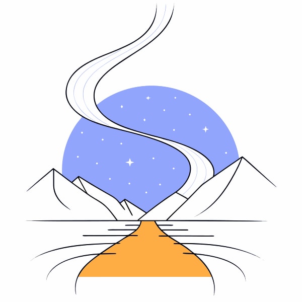 Illustration Of A Mountain Landscape At Night With A Winding Road And Stars In The Sky — Stock Vector