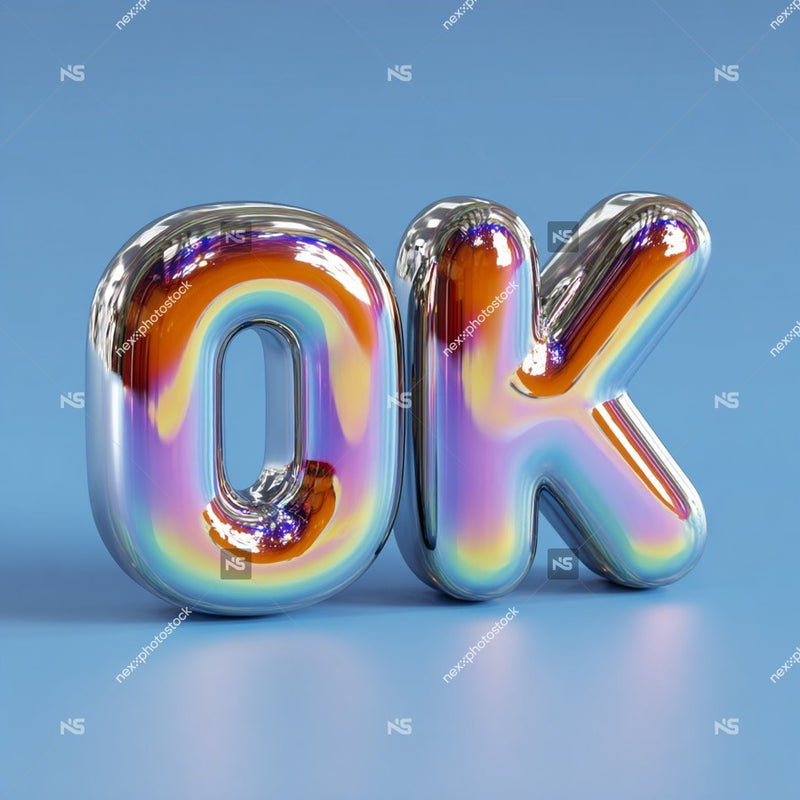 3d Rendering Of The Word Ok In A Rainbow Colored Bubble Letter On A Blue Background — Stock Photo