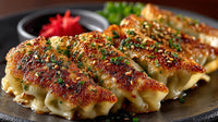 Gourmet Dumplings Served On A Plate With Sesame Seeds And Green Onions Presented In A Restaurant Setting — Stock Photo