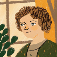 A Woman In A Portrait Style Illustration Set Against A Backdrop That Includes A Window And A Plant — Stock Illustration