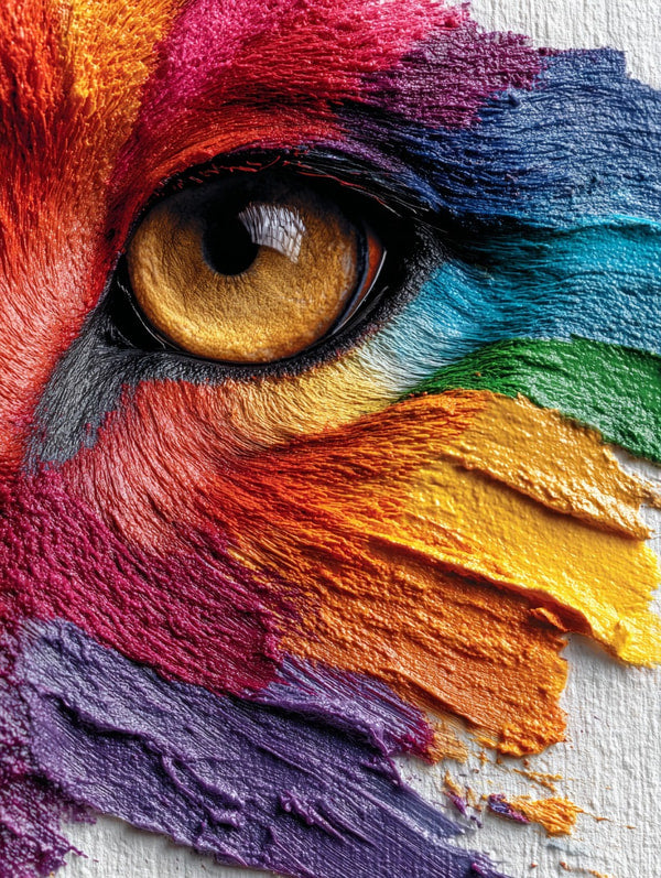 Vivid Cat Eye Art With Multicolored Paint Splatters — Stock Photo