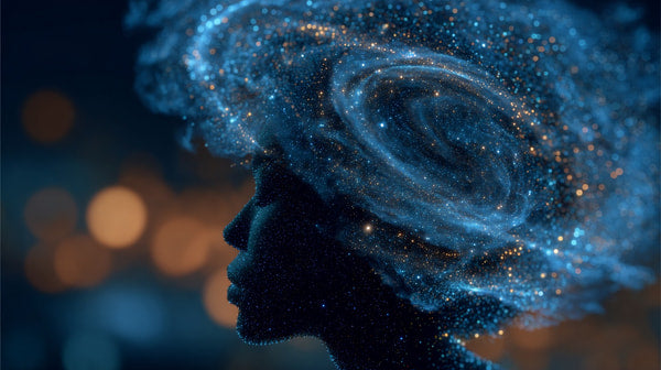 A Digital Art Image A Human Head With A Galaxy Like Design Emanating From It Against A Dark Background — Stock Photo