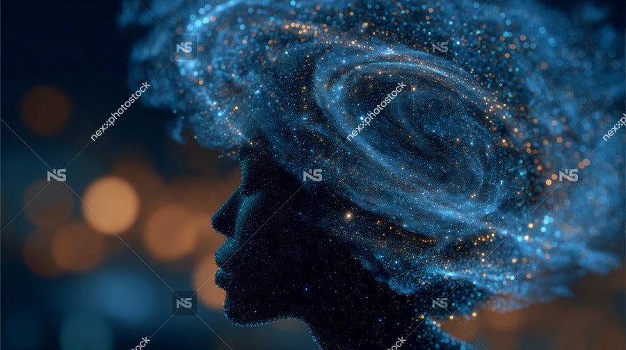 A Digital Art Image A Human Head With A Galaxy Like Design Emanating From It Against A Dark Background — Stock Photo