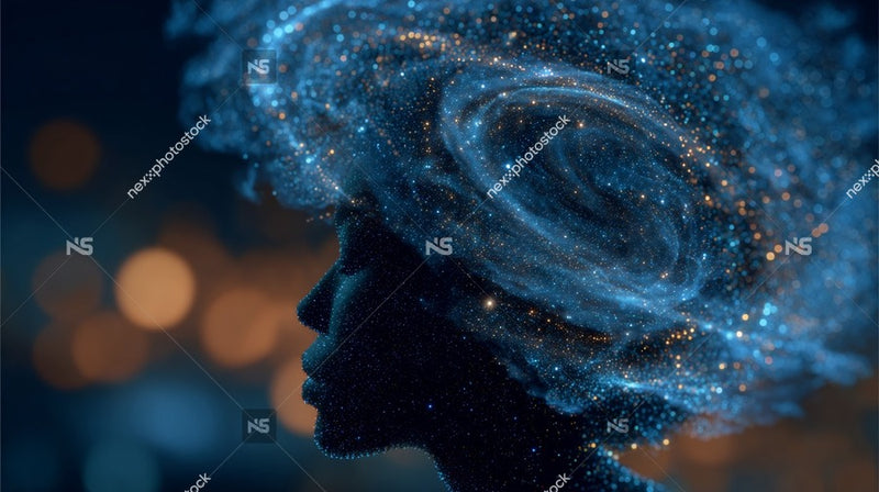 A Digital Art Image A Human Head With A Galaxy Like Design Emanating From It Against A Dark Background — Stock Photo