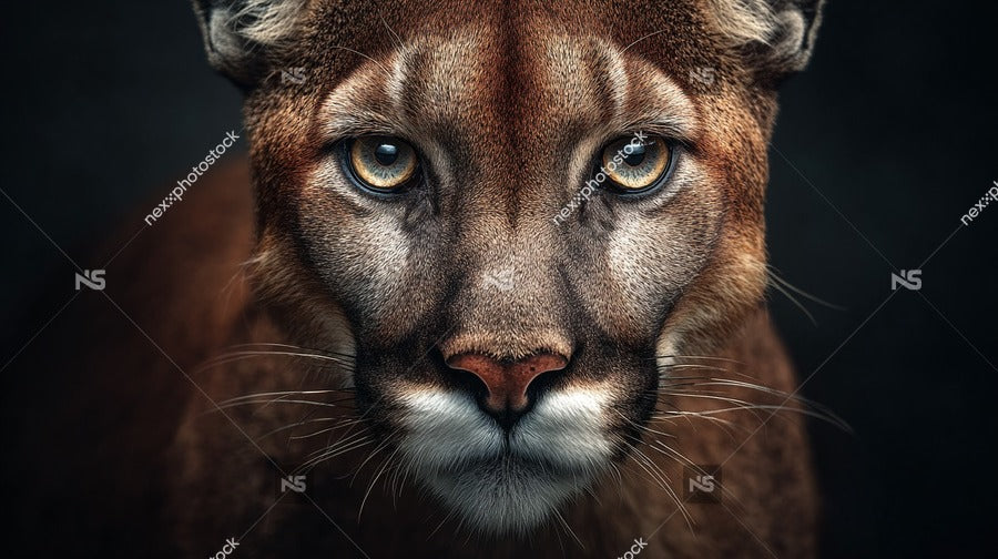 A Majestic Mountain Lion In A Studio Setting Looking Directly Into The Camera With A Striking Gaze — Stock Photo