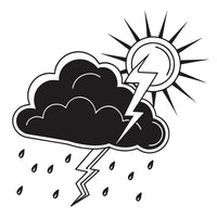 Black And White Illustration Of A Cloudy Sky With Rain And Lightning — Stock Vector