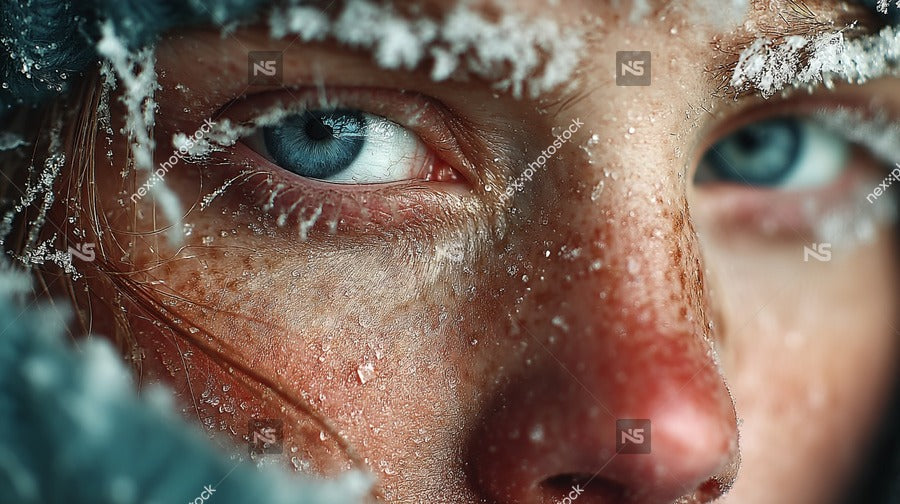 A Woman With Snow Covered Eyes After Being In A Snowstorm Engaging In Winter Sports — Stock Photo