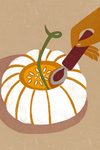 Pumpkin Pie Preparation With A Hand Placing A Slice Of Pumpkin Into A Pie Crust Showcasing The Process Of Making A Traditional — Stock Illustration
