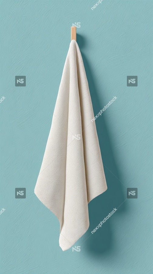 A White Towel Is Hanging On A Blue Wall — Stock Photo