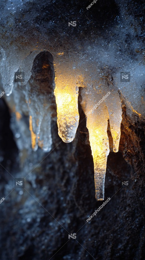 Icy Stalactites Hanging From Cave Ceiling — Stock Photo